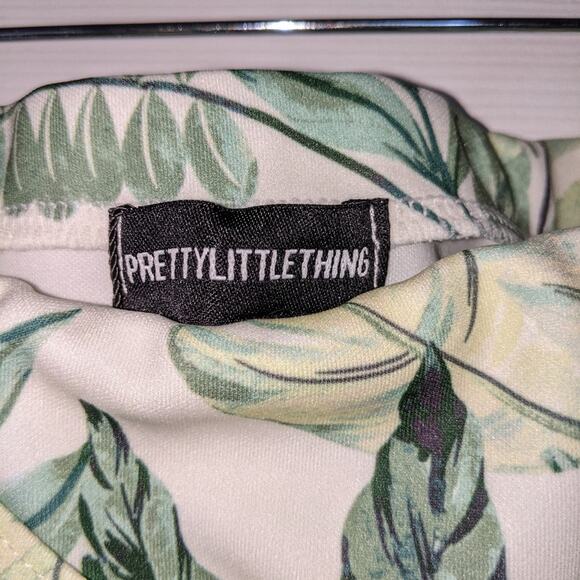 PrettyLittleThing Green Leaves Print Asymmetrical Mini Skirt UK 16 US 12 - Picture 4 of 12